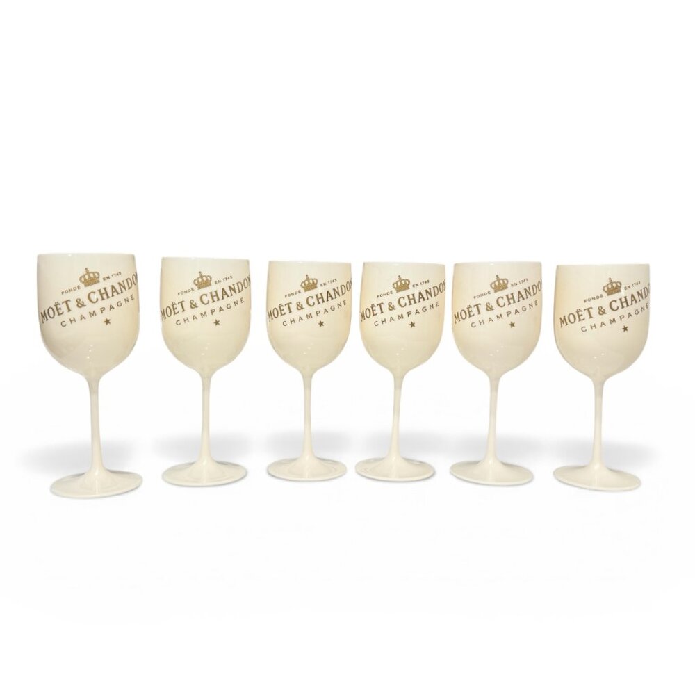 6 Vintage Moet & Chandon Ice Imperial Cream & Gold Acrylic Champagne Goblets - Picture 3 of 17